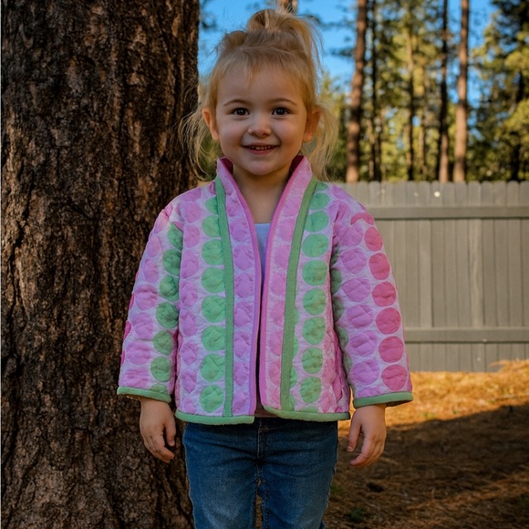 Kids Pink and Green Quilted Jacket - Picture 1 of 7